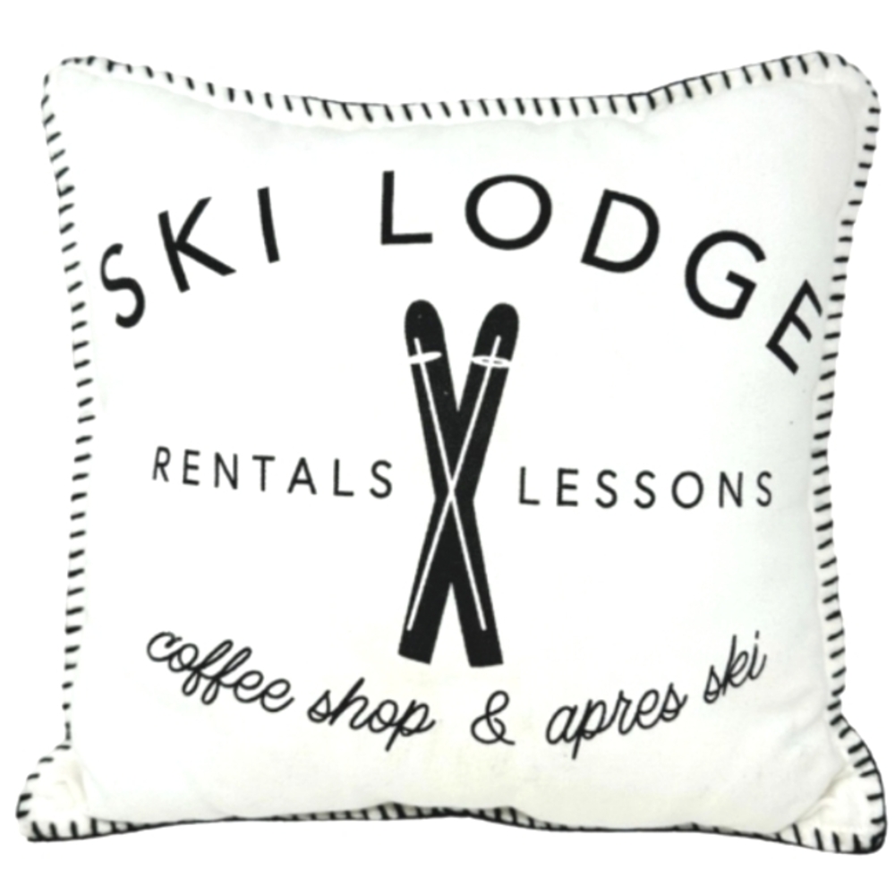Snow Village Holiday Throw Pillow 13" W/B Accent Novelty Sky Lodge Coffeeshop